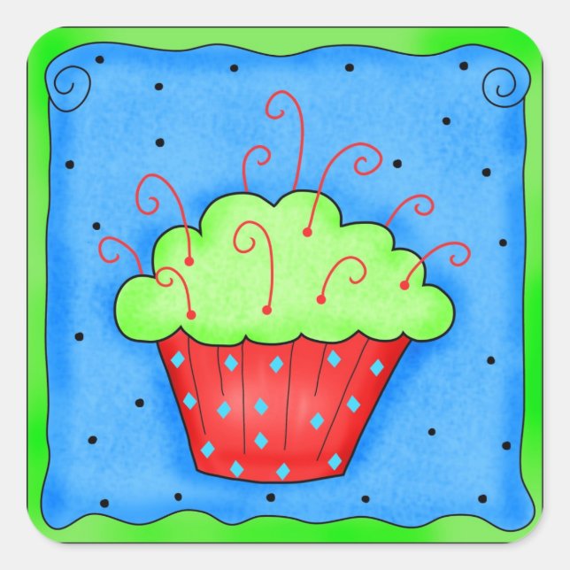 Sticker de Noël de Cupcake rouge et vert (Devant)