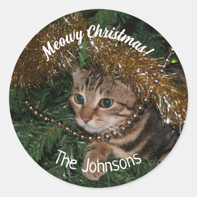 Sticker de Noël de Noël de Meowy Chat (Devant)