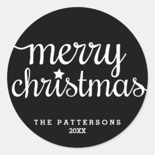 Sticker de Noël Festive Noir Blanc Joyeux