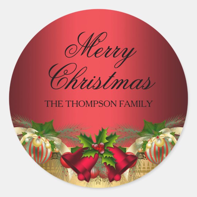 Sticker de Noël Gold Red Bells & Baubles (Devant)