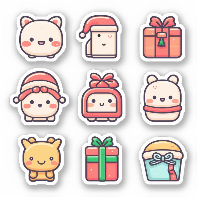 Sticker de Noël Kawaii 9 pack (Devant)