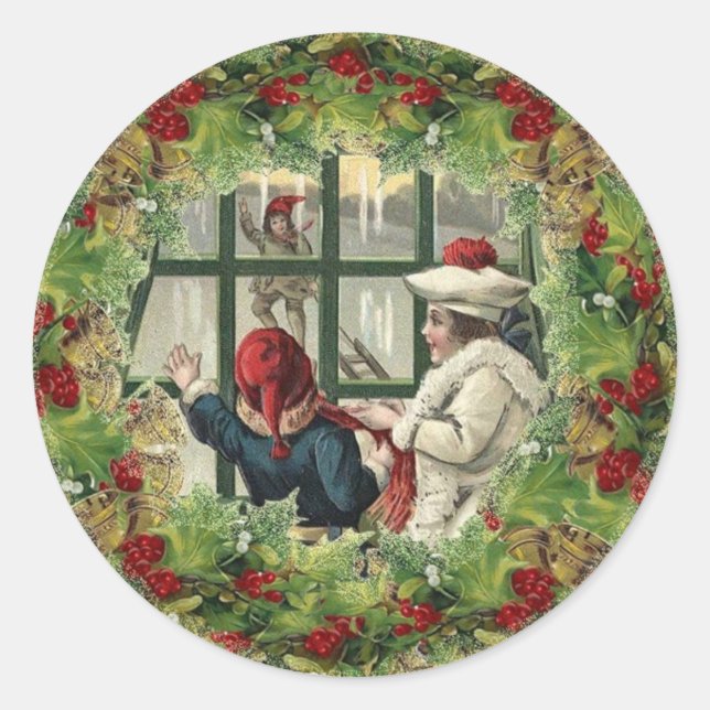 Sticker de Noël mignon enfants à la fenêtre (Devant)