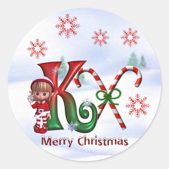 Sticker de Noël Monogramme K (Devant)