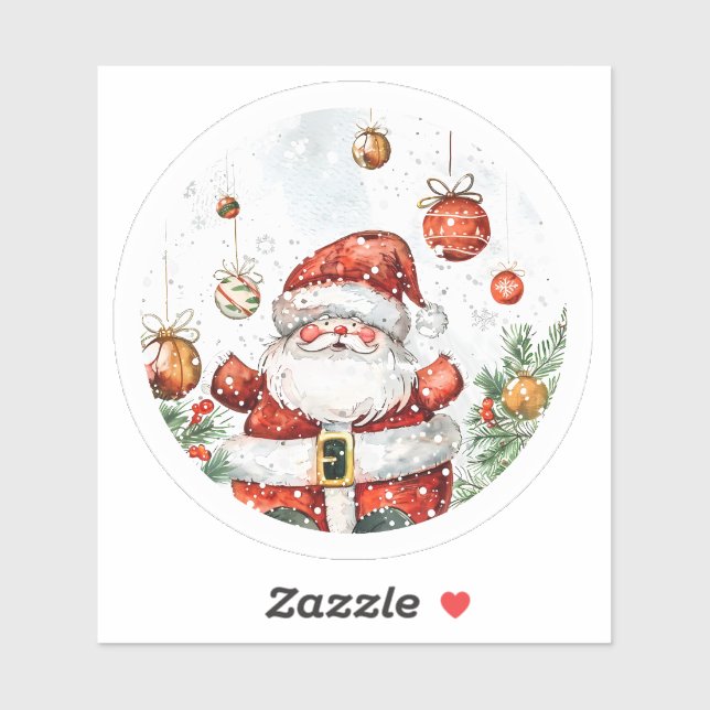 Sticker de Noël père Noël avec ornements (Feuille)