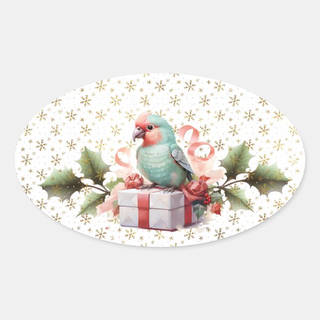 Sticker de Noël pour l'oiseau et le présent (Devant)