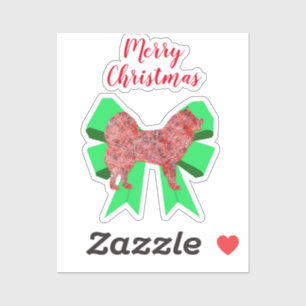 Sticker de Noël Samoyé Chien Silhouette Bow Green 