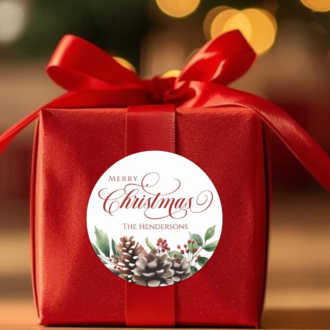 Sticker de Noël Typographie personnalisée (Custom Name Red Typography Christmas Sticker)