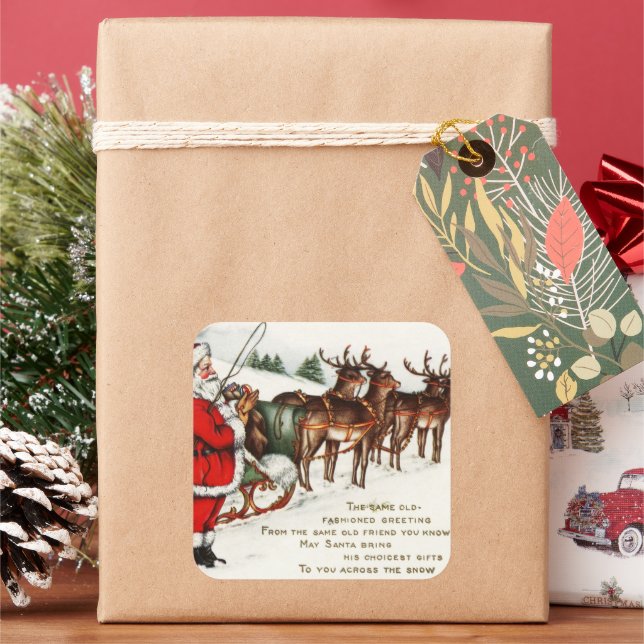 sticker de Noël vintage père Noël et rennes (vacances)