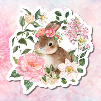 Sticker de Pâques Cadeau Étiquette Bunny Fleurs de