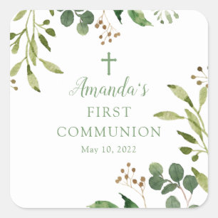 Sticker de première communion à feuilles vertes do