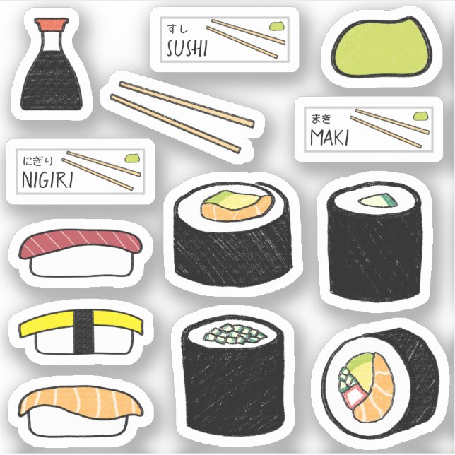 Sticker de sushi Set mignon illustration alimentai (Devant)