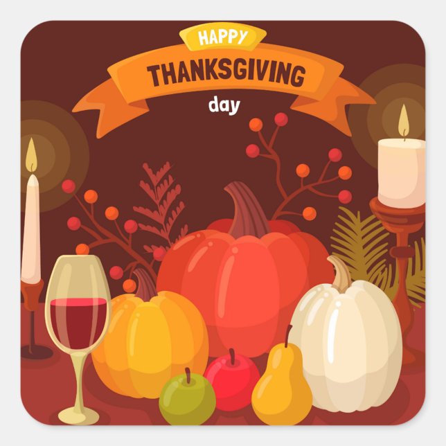 Sticker de Thanksgiving (Illustration of a Thanksgiving Day still life with pumpkins, fruits, and candles. )