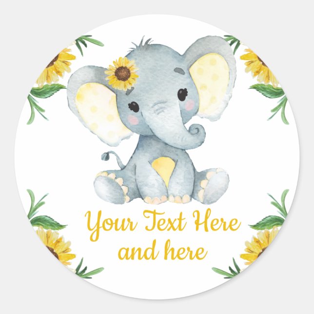 Sticker de tournesol éléphant baby shower annivers (Devant)