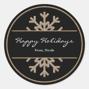 Sticker de vacances Black & Gold Sparkle Snowflake