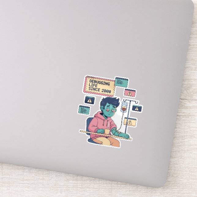 Sticker Débogage de la vie Programmeur geek (Détail)