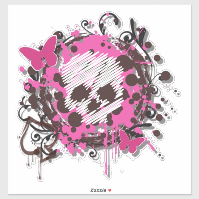 Sticker Décalage crâne rose (Feuille)