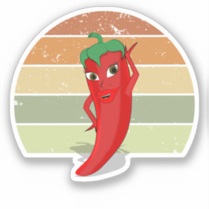 Sticker Déchiré Retro Sunset Hot Pepper Diva Dessin