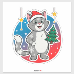 Sticker 🎄 Décor de Kitty Kawaii Festif Pour Cadeaux de Fê