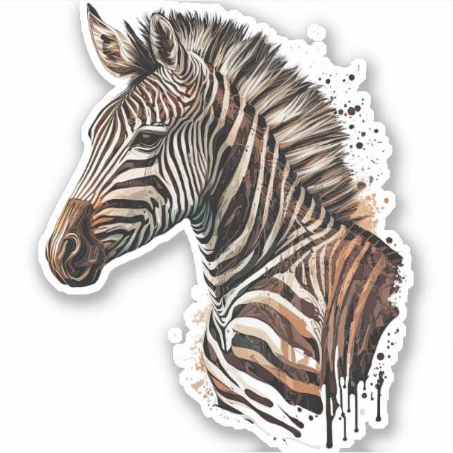 Sticker Décor de tête de zèbre aquarelle (Devant)