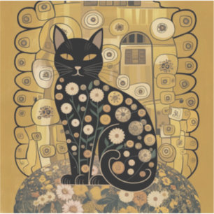 Sticker Décor doré Gustav Klimt Style Chat Noir Art