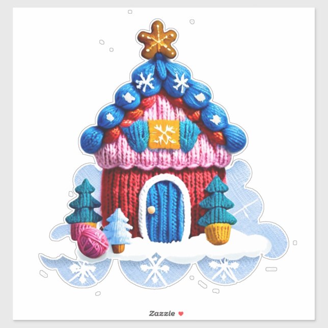 Sticker Décoration de maison de Noël tricotée (Feuille)