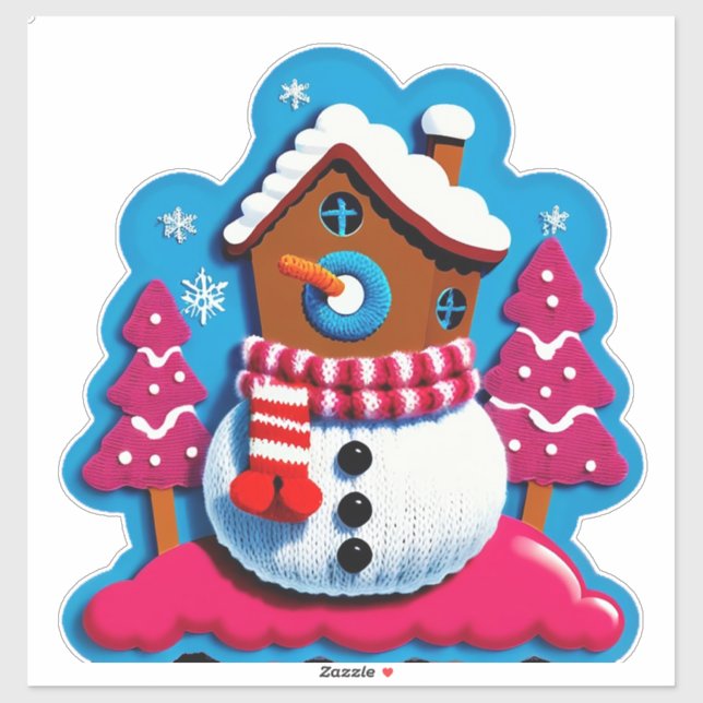 Sticker Décoration de maison de Noël tricotée (Feuille)
