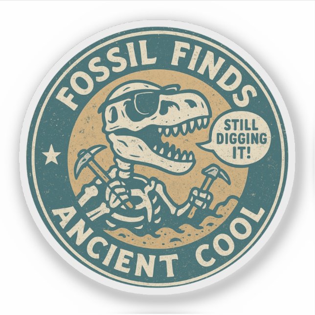 Sticker Découverte de fossiles d'un T-Rex ancien et frais  (Devant)