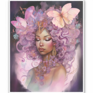 Sticker Déesse noire Art Imaginaire rose violet