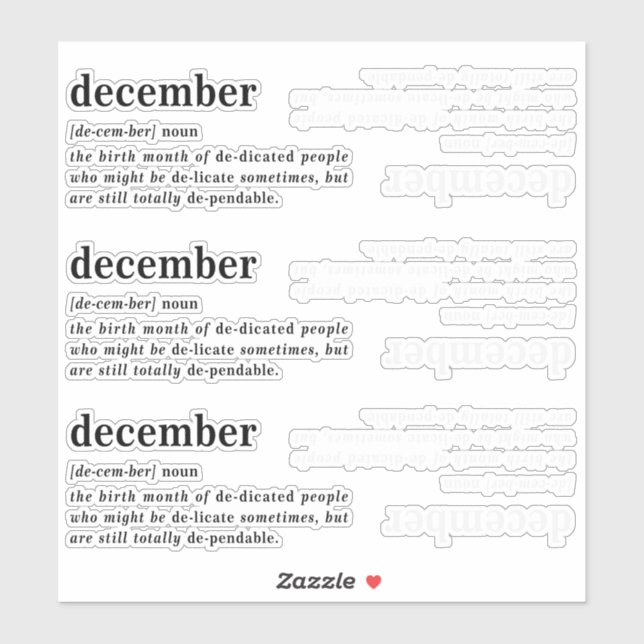 Sticker Définition d'anniversaire de décembre (Feuille)