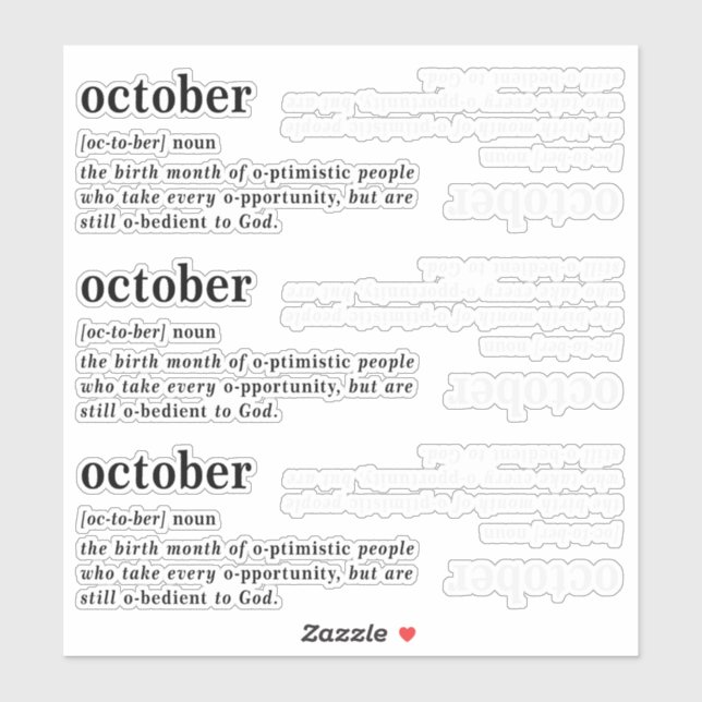 Sticker Définition d'octobre pour un anniversaire (Feuille)