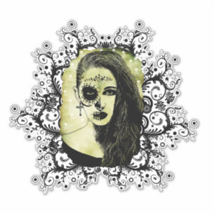 Sticker Demi-Crâne Fille Visage Jour de l'art de goth mort