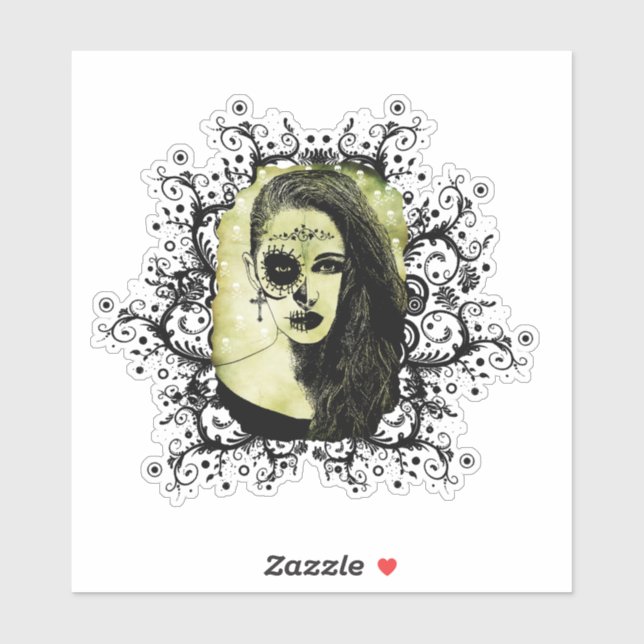 Sticker Demi-Crâne Fille Visage Jour de l'art de la goth m (Feuille)