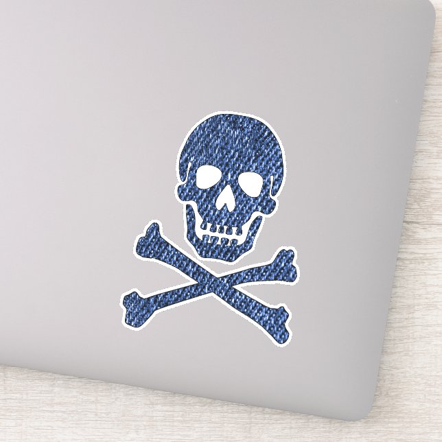 Sticker Denim Blue Jeans Style Skull Crossbones souriant (Détail)