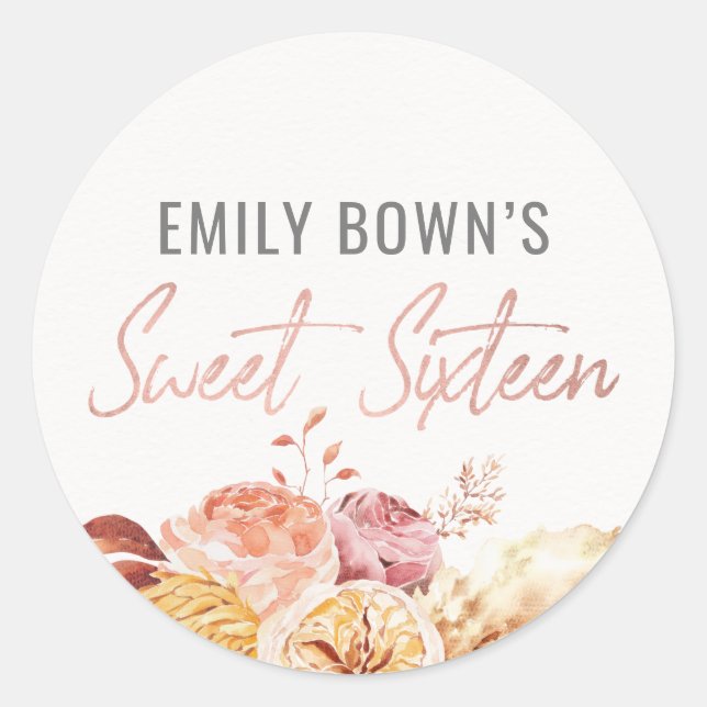 Sticker d'enveloppe de Sweet sixteen floral (Devant)