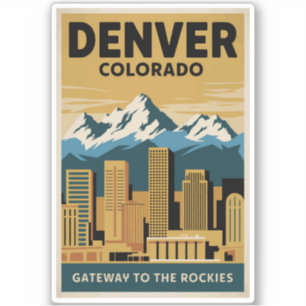 Sticker Denver Colorado Skyline Travel Art Vintage