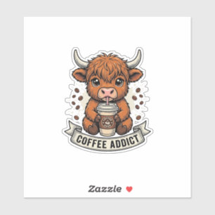 Sticker Dépendant au café Mignon Cow Highland Gravure Vint