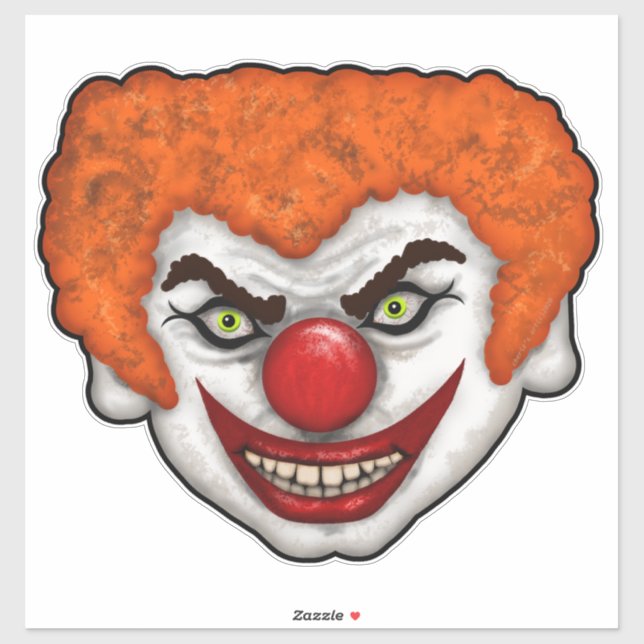 Sticker Déplaisant visage de clown à cheveux orange | Cher (Feuille)