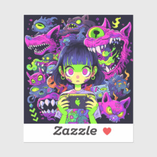 Sticker Déplaisante mignonne horreur Anime Gamer Girl