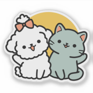 Sticker Des amis vrais pour toujours Cute Cat & Chien Du