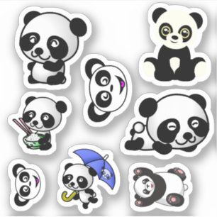 Sticker des animaux de panda sont exposés.