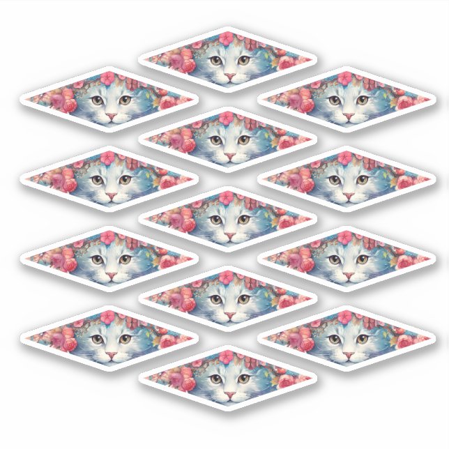 Sticker Des chatons mignons avec des fleurs (Devant)
