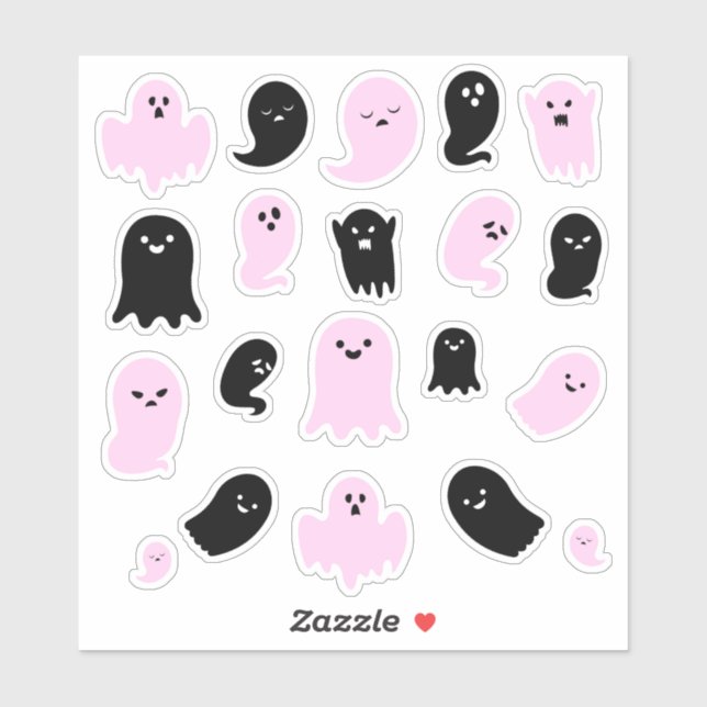 Sticker Des fantômes noirs et roses mignons (Feuille)