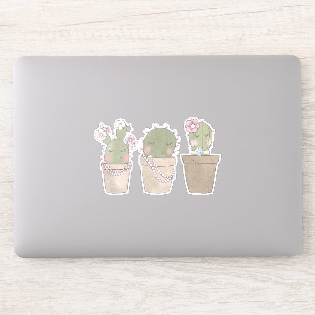 Sticker Design d'aquarelle Cactus Trio souriant (Ordinateur)