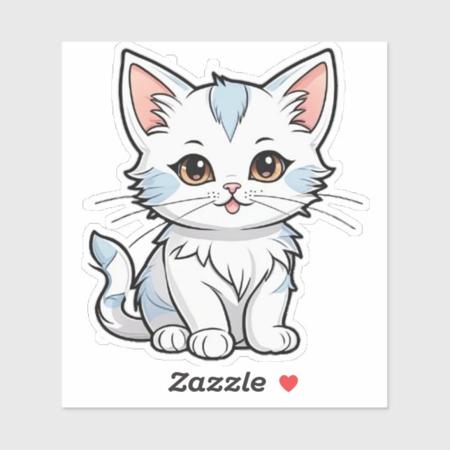 Sticker Design d'art de ligne de dessin de chat stylisé-52 (Feuille)