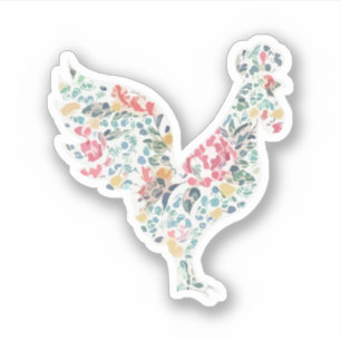 Sticker Design de coq à motifs floraux