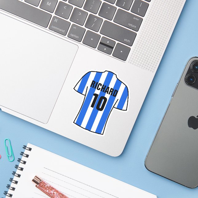 Sticker Design de maillot de football en Bleu & Blancs (Ordinateur portable avec iPhone)