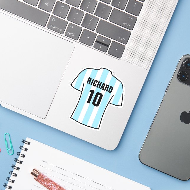 Sticker Design de maillot de football en LightBlue & White (Ordinateur portable avec iPhone)