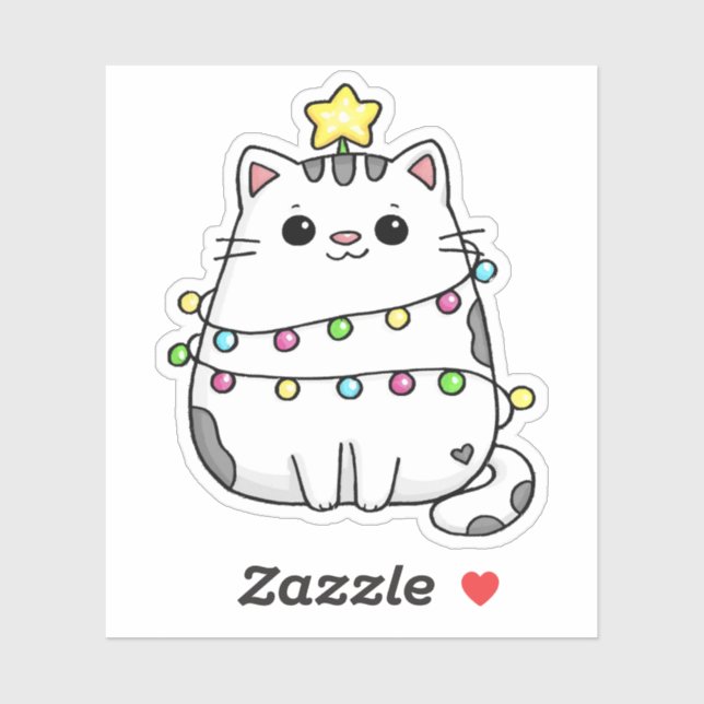 Sticker Design de Noël de chat mignon (Feuille)