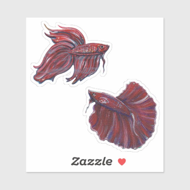 Sticker Design de poisson betta rouge par Renee Lavoie (Feuille)