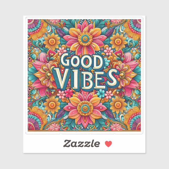 Sticker Design Floral Lumineux Avec Good Vibes (Feuille)